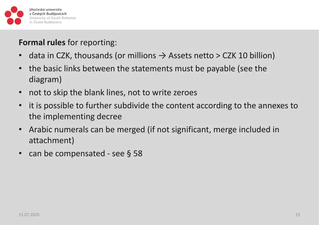 formal rules for reporting data in czk thousands