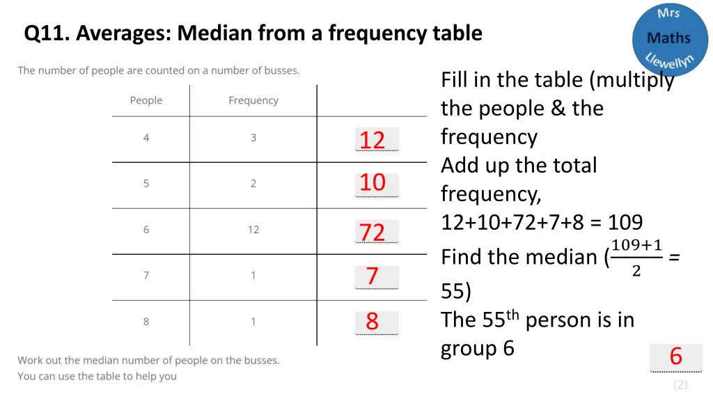 q11 averages median from a frequency table