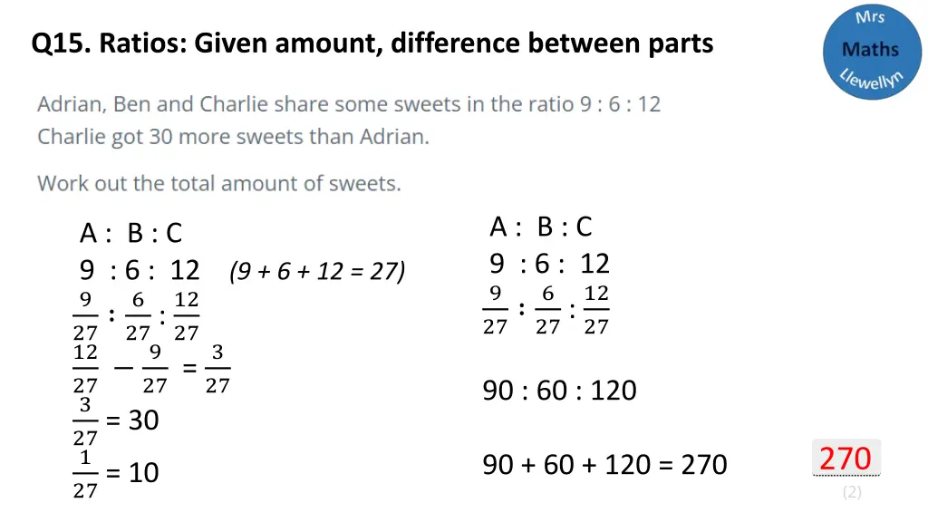 q15 ratios given amount difference between parts