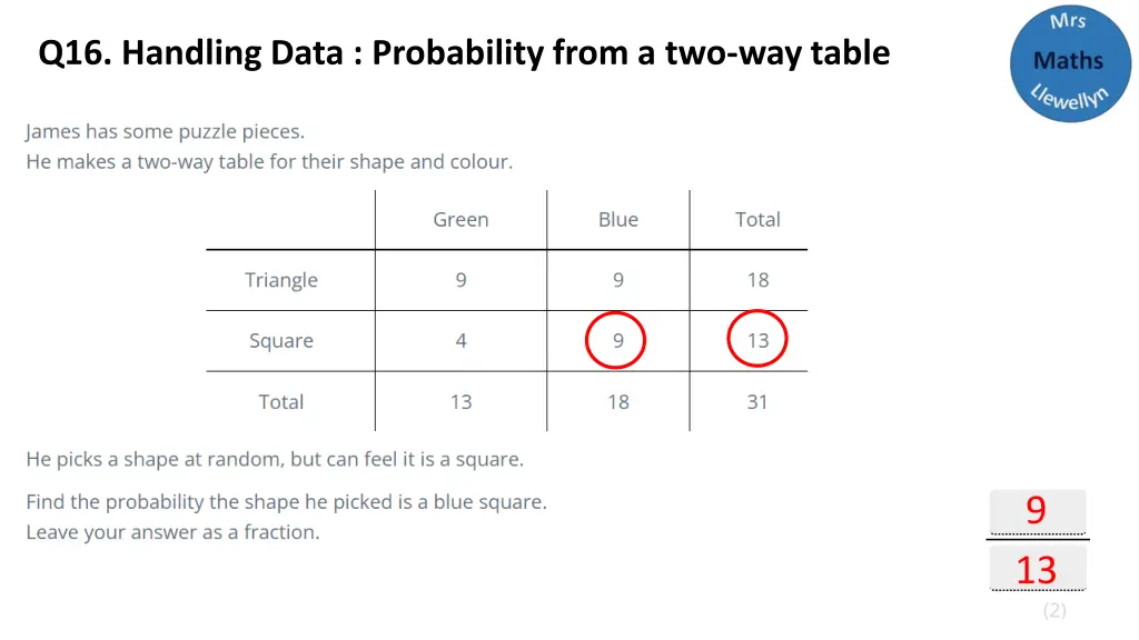 q16 handling data probability from a two way table