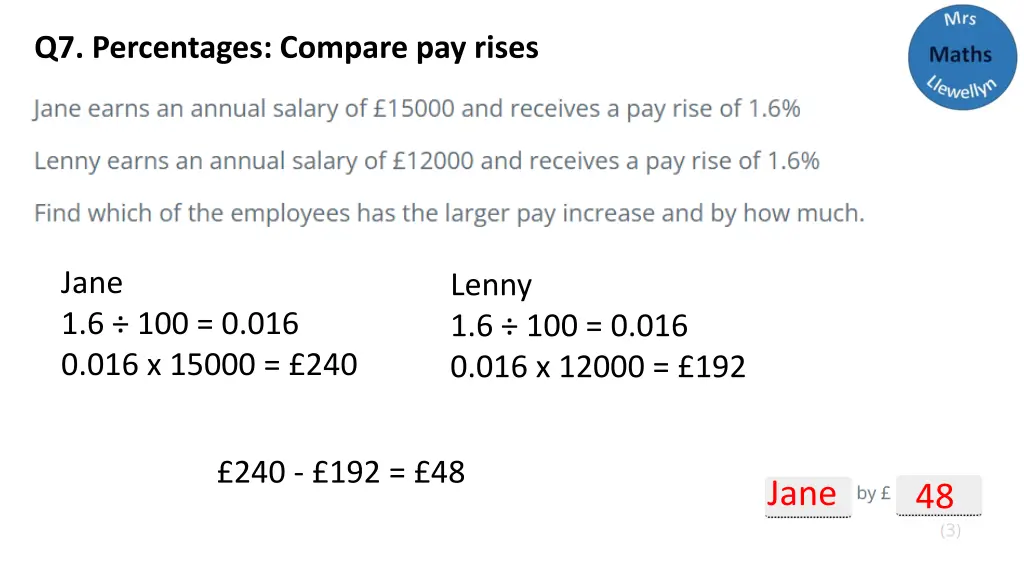 q7 percentages compare pay rises
