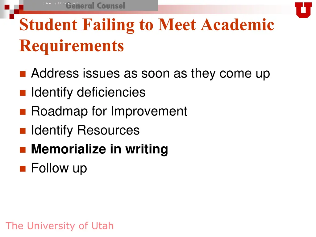 student failing to meet academic requirements