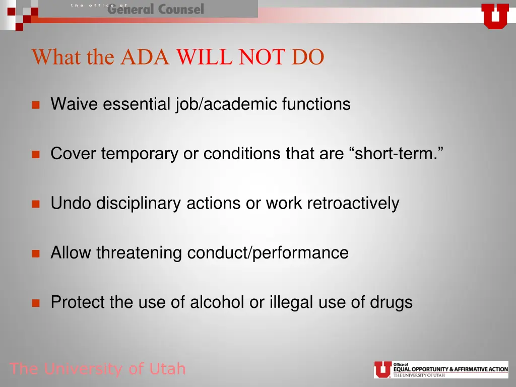 what the ada will not do
