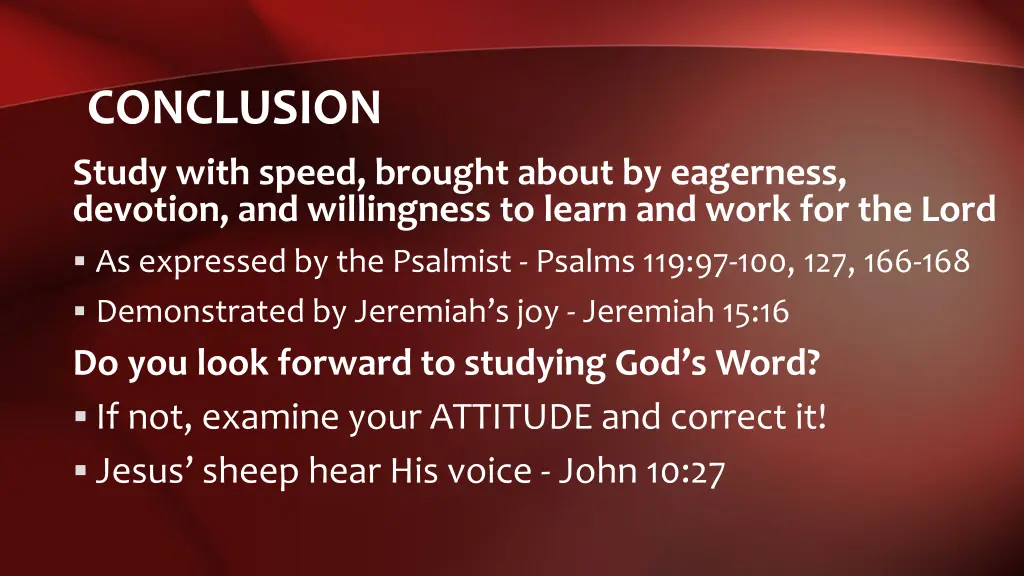 conclusion study with speed brought about