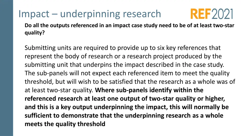impact underpinning research do all the outputs