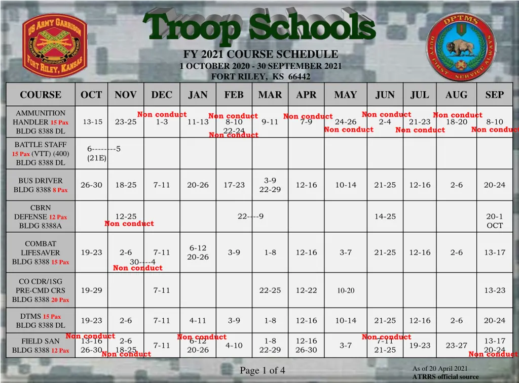 fy 2021 course schedule 1 october 2020