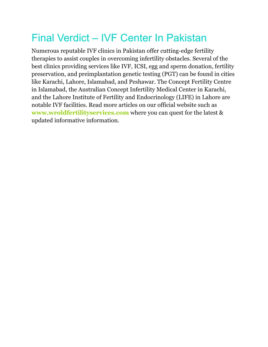 final verdict ivf center in pakistan