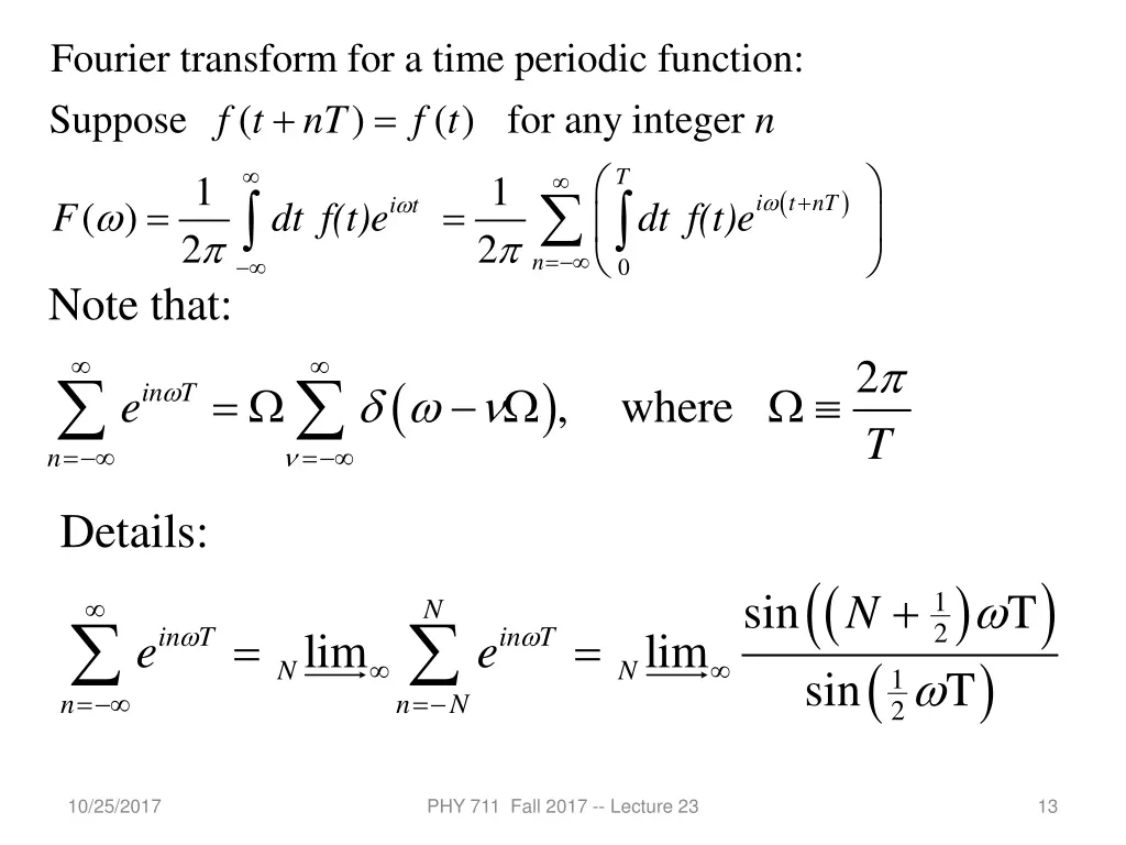 fourier transform for a time periodic function