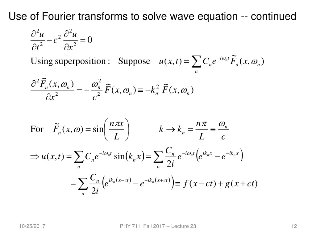 use of fourier transforms to solve wave equation 1