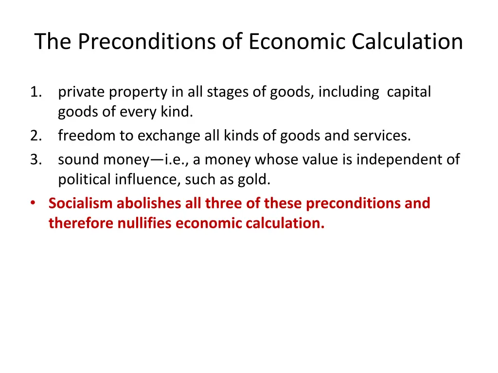 the preconditions of economic calculation