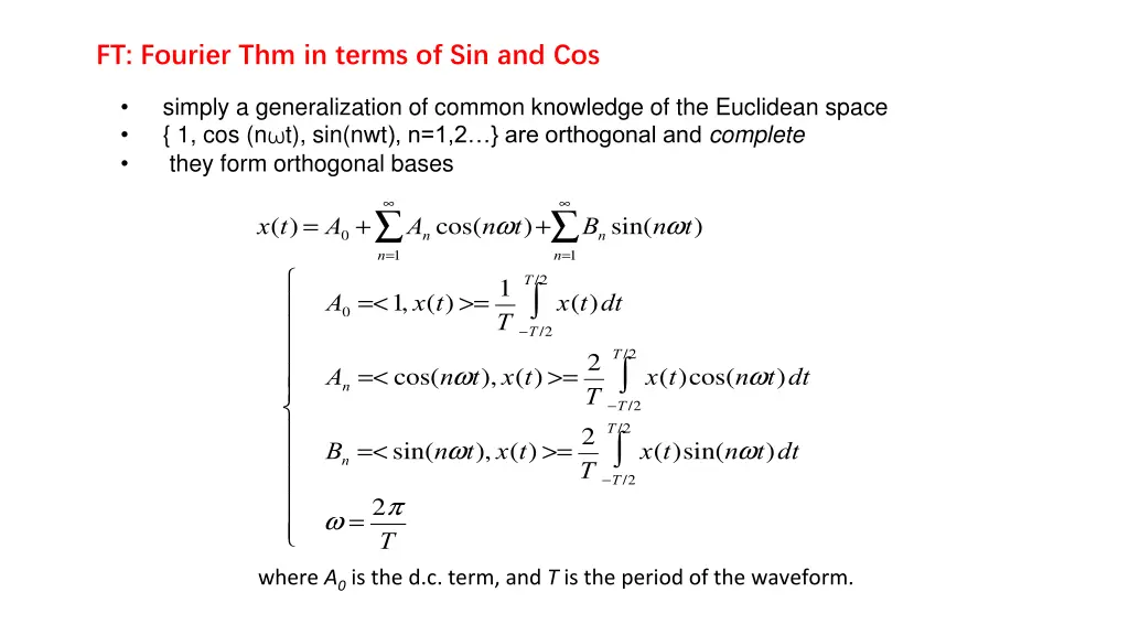 ft fourier thm in terms of sin and cos