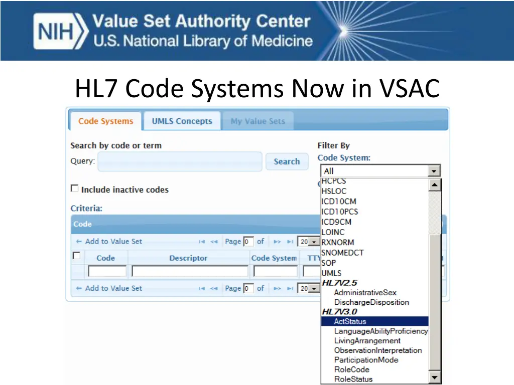 hl7 code systems now in vsac 1