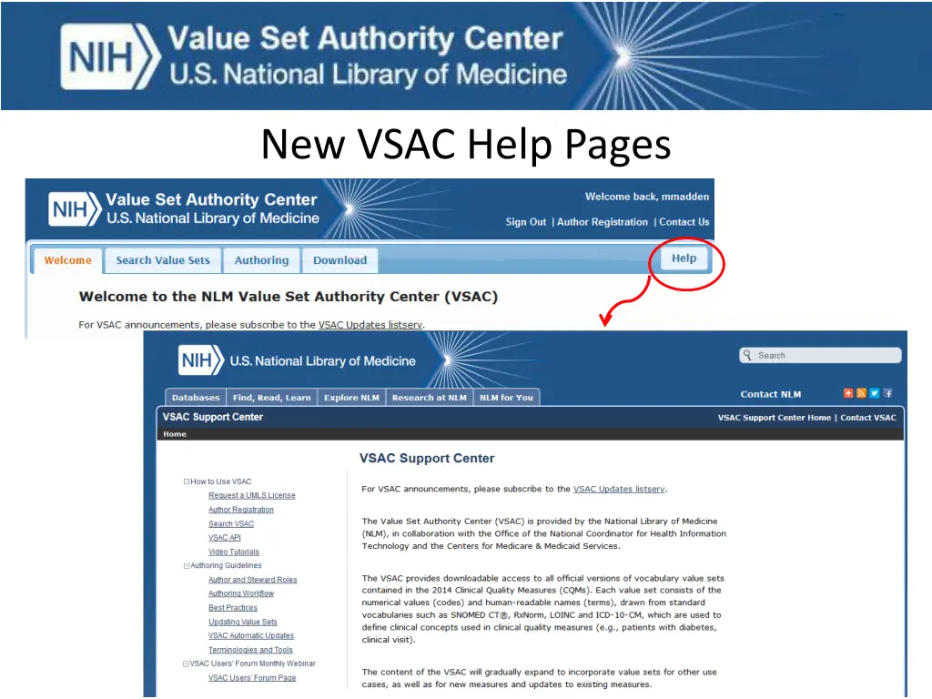 new vsac help pages
