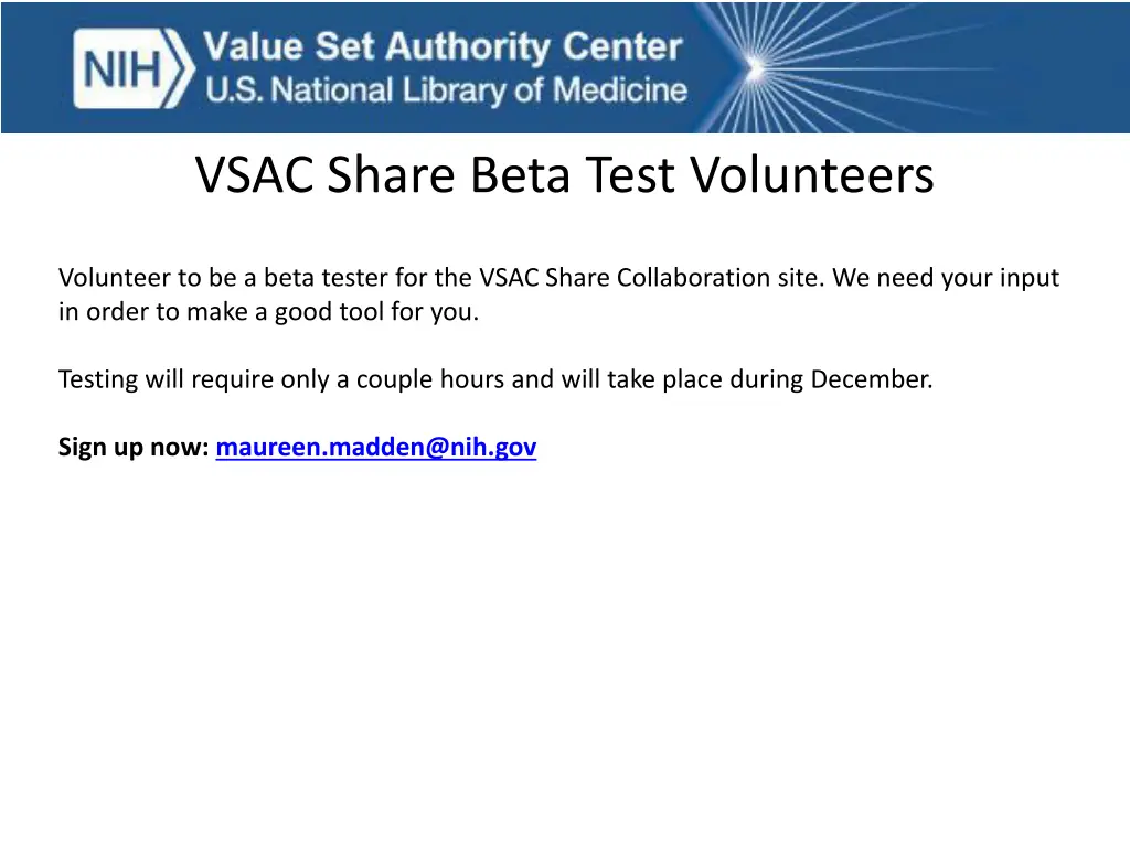 vsac share beta test volunteers