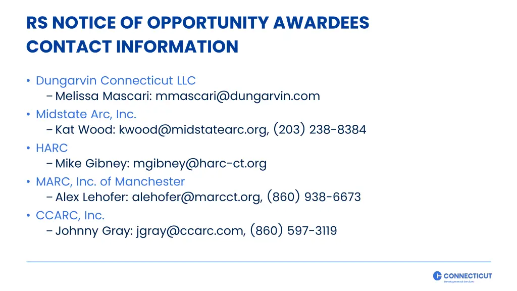 rs notice of opportunity awardees contact
