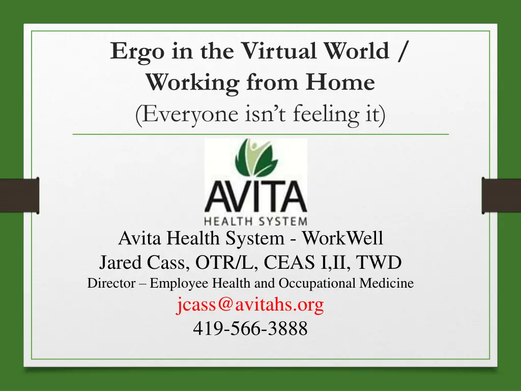 ergo in the virtual world working from home