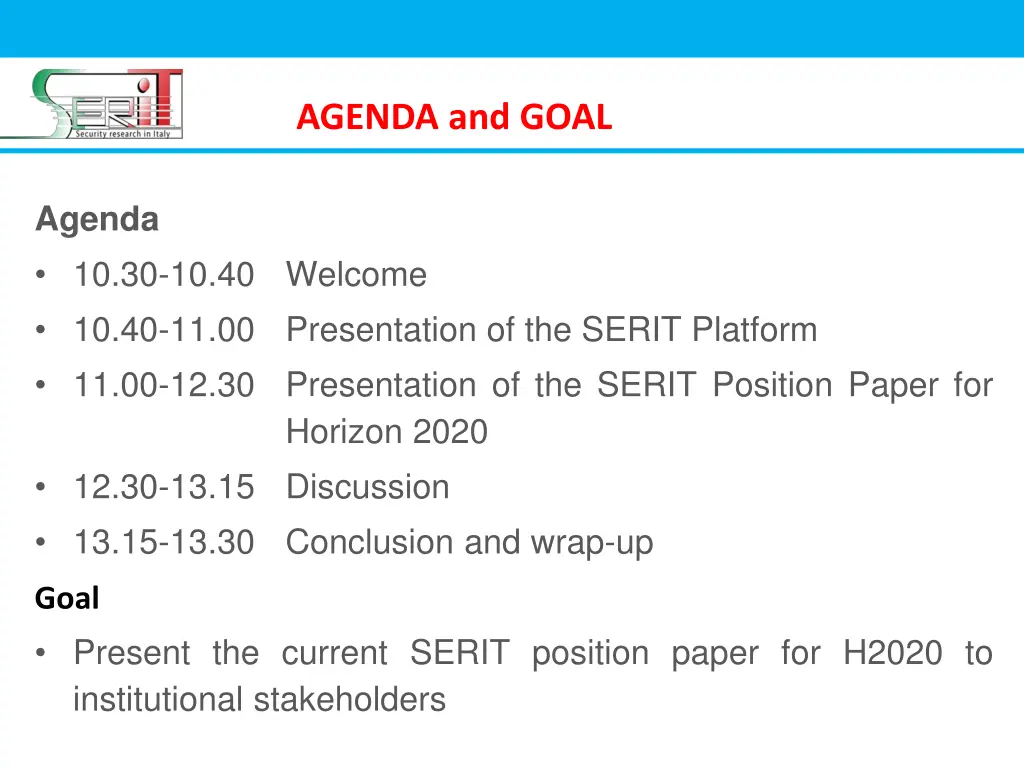 agenda and goal