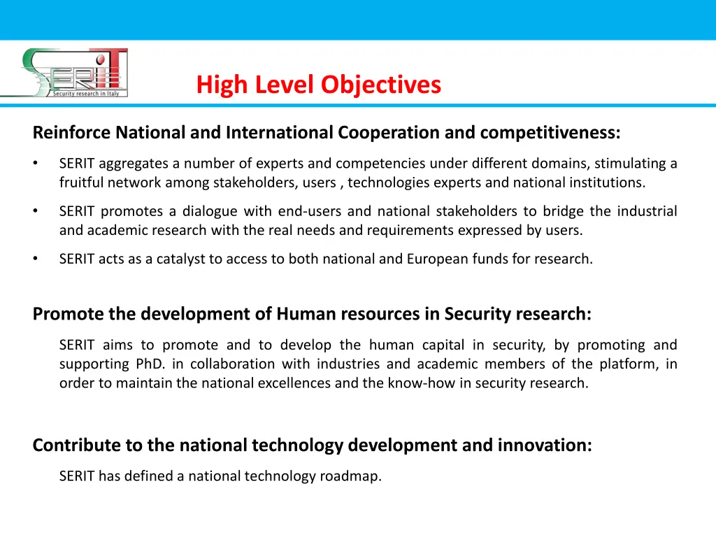 high level objectives