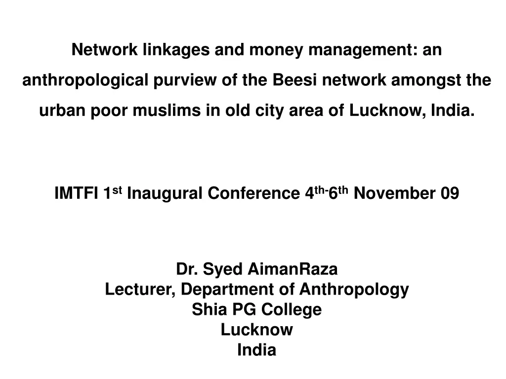 network linkages and money management an