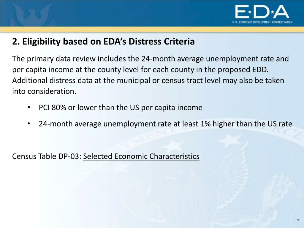 2 eligibility based on eda s distress criteria