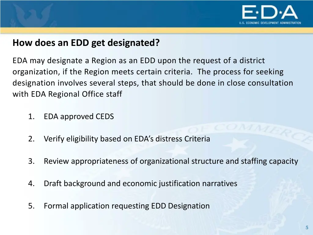 how does an edd get designated