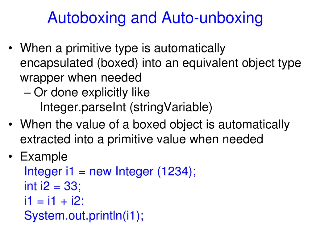 autoboxing and auto unboxing