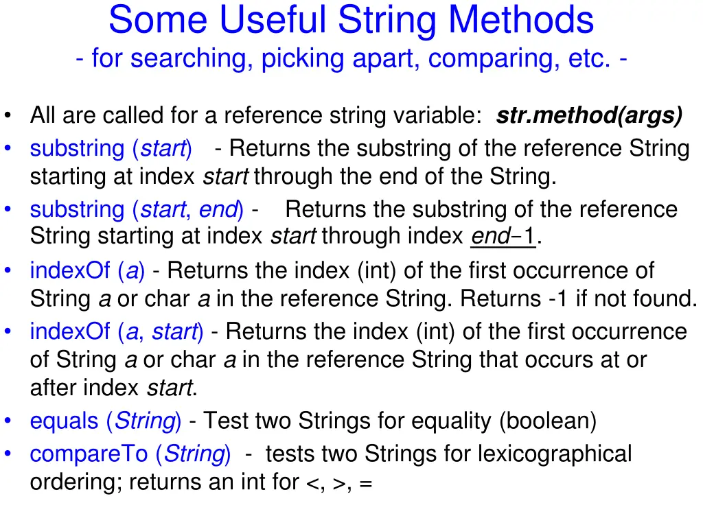 some useful string methods for searching picking