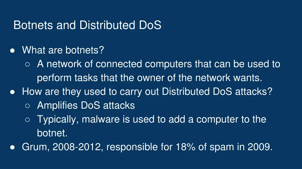 botnets and distributed dos