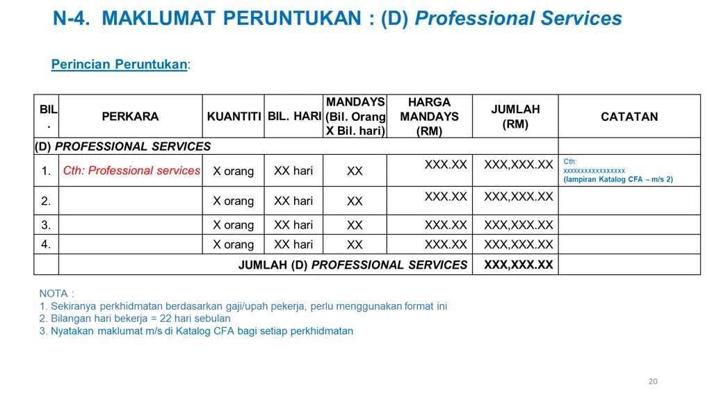 n 4 maklumat peruntukan d professional services