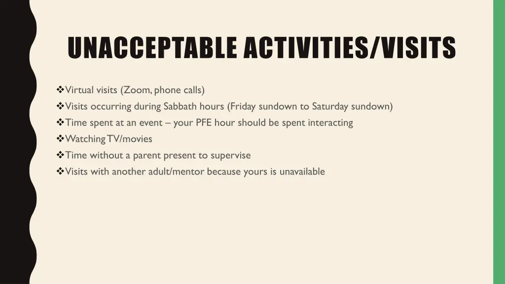 unacceptable activities visits