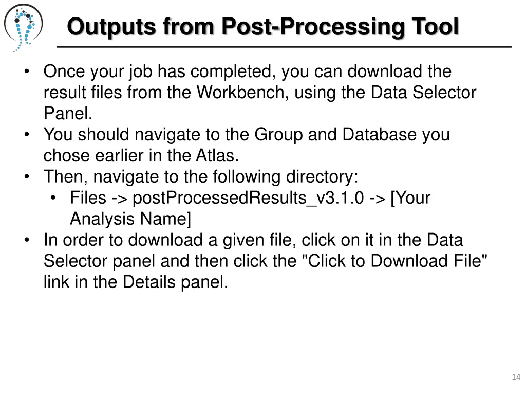 outputs from post processing tool