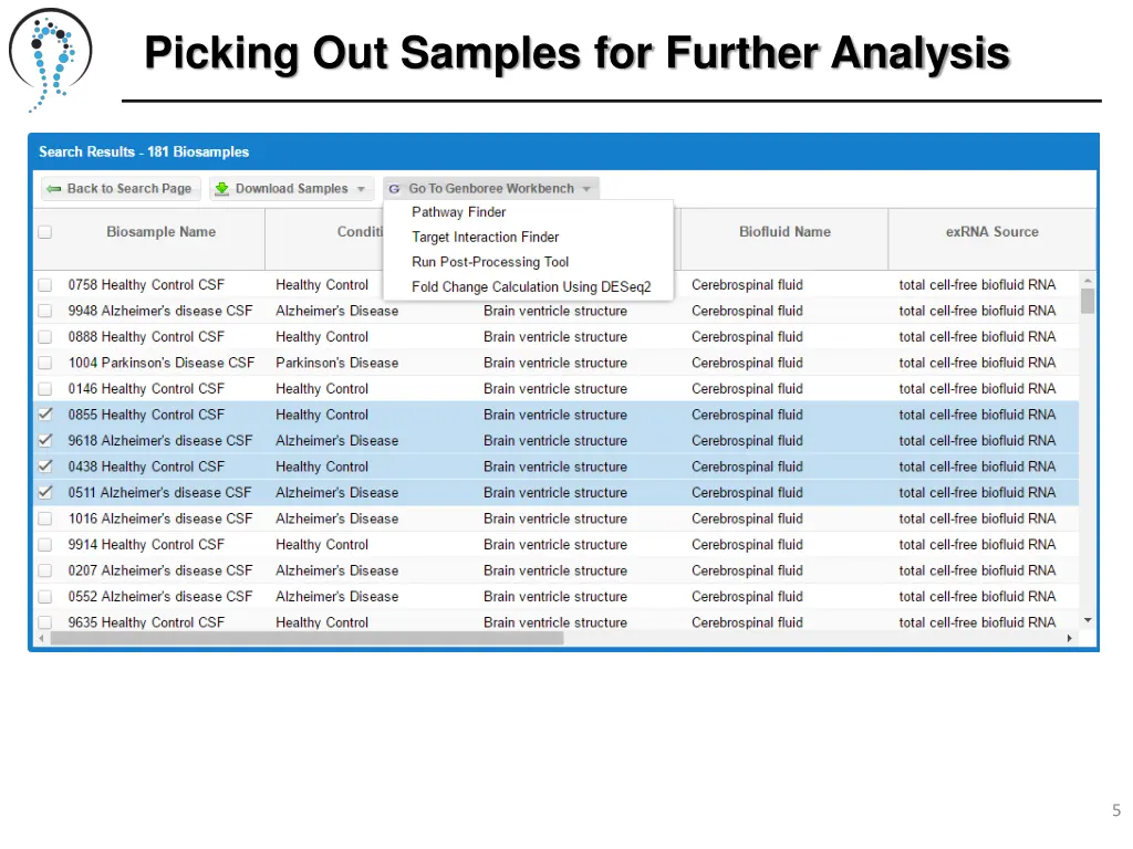 picking out samples for further analysis 1
