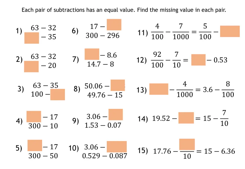 each pair of subtractions has an equal value find