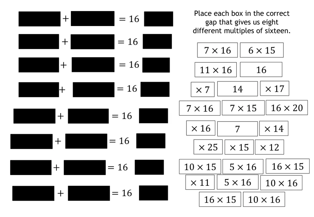 place each box in the correct gap that gives