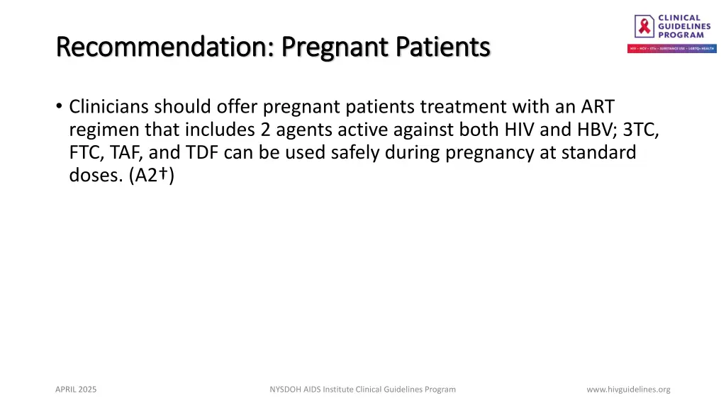 recommendation pregnant patients recommendation