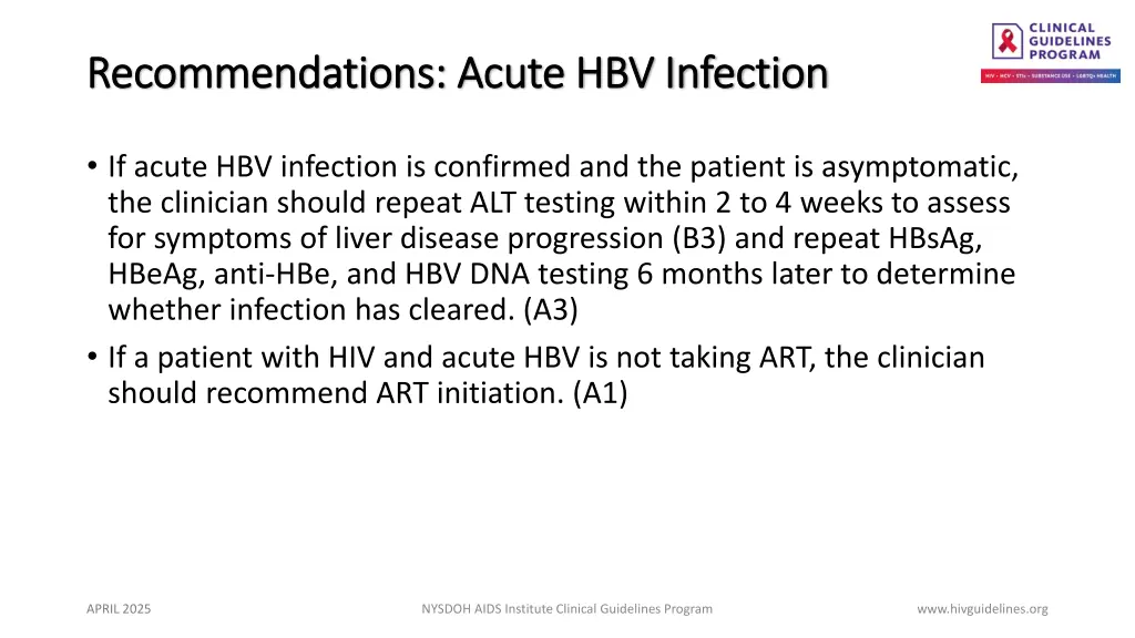 recommendations acute hbv infection