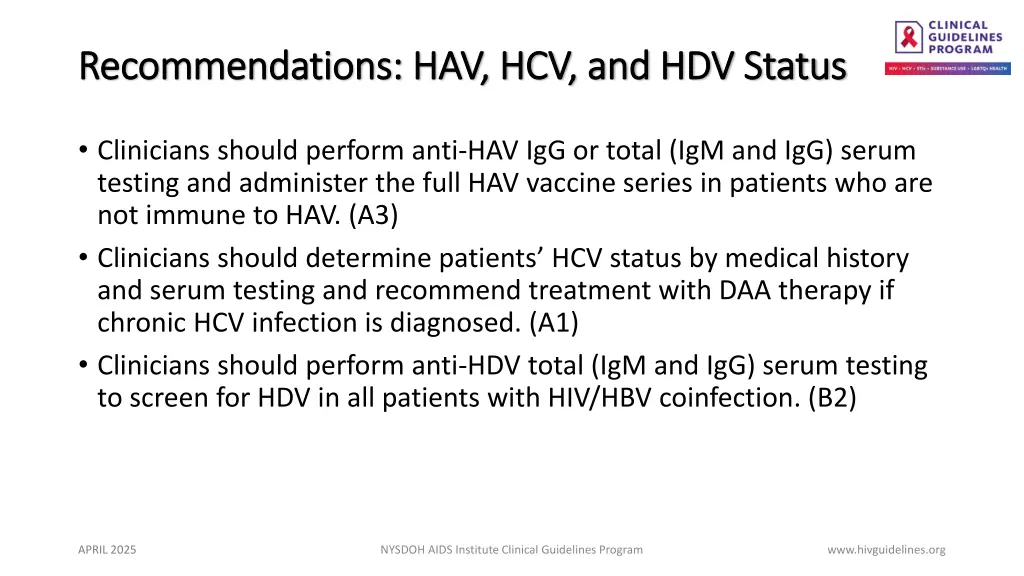 recommendations hav hcv and hdv status