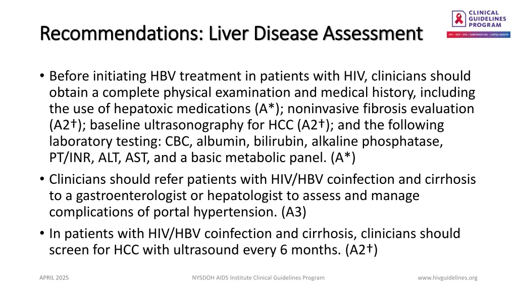 recommendations liver disease assessment