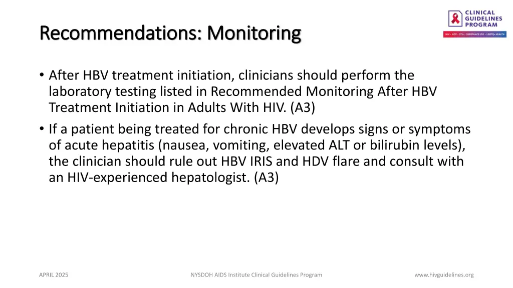recommendations monitoring recommendations
