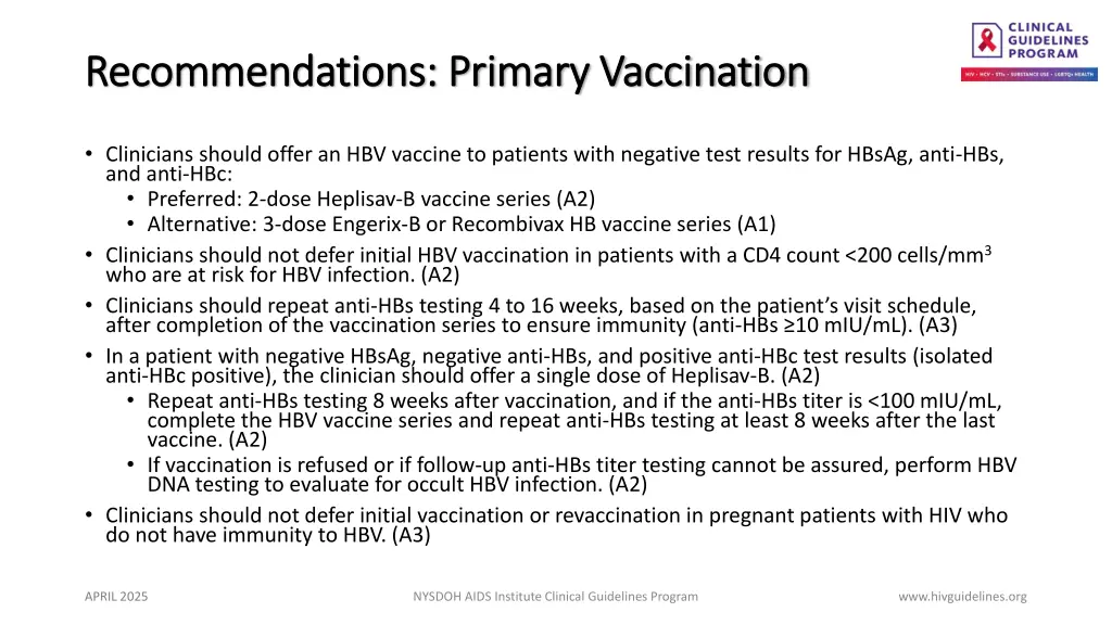 recommendations primary vaccination