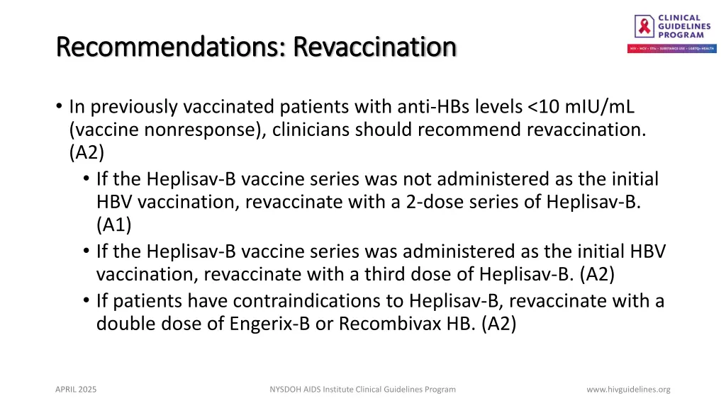 recommendations revaccination recommendations
