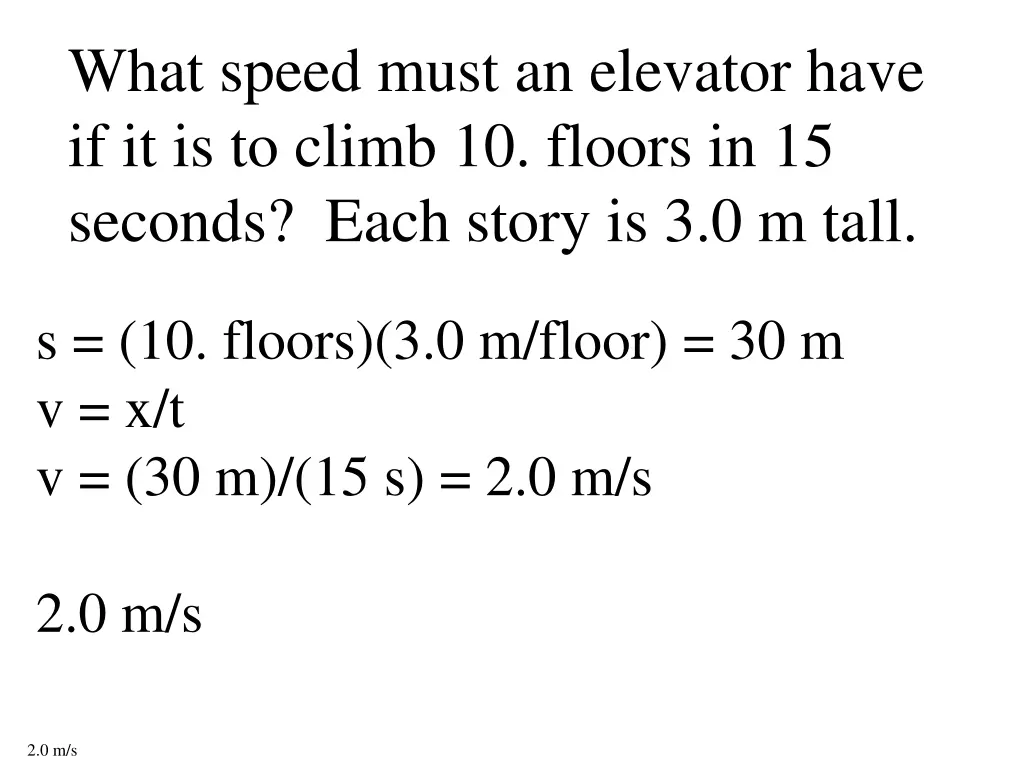 what speed must an elevator have
