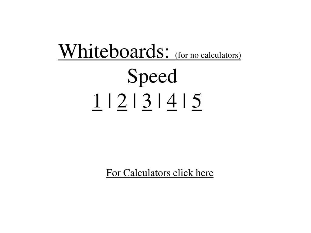 whiteboards for no calculators speed 1 2 3 4 5
