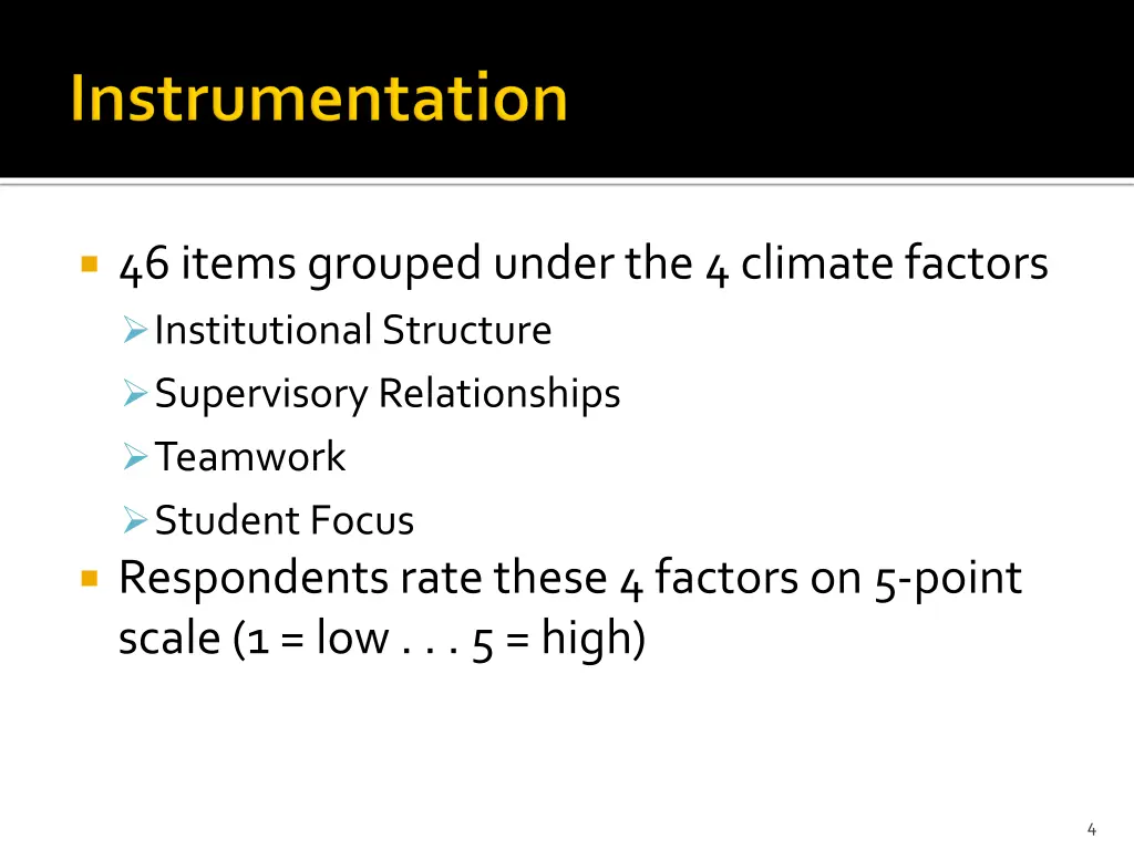 46 items grouped under the 4 climate factors