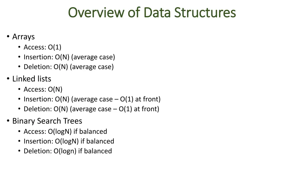 overview of data structures overview of data