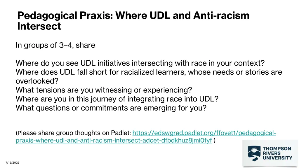 pedagogical praxis where udl and anti racism
