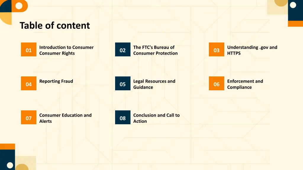 table of content