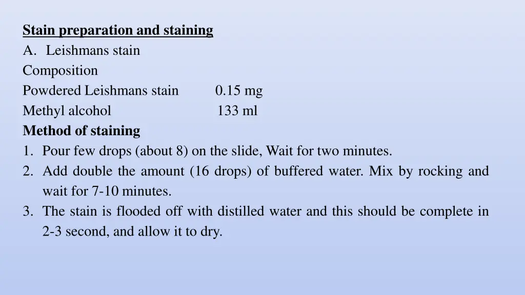 stain preparation and staining a leishmans stain