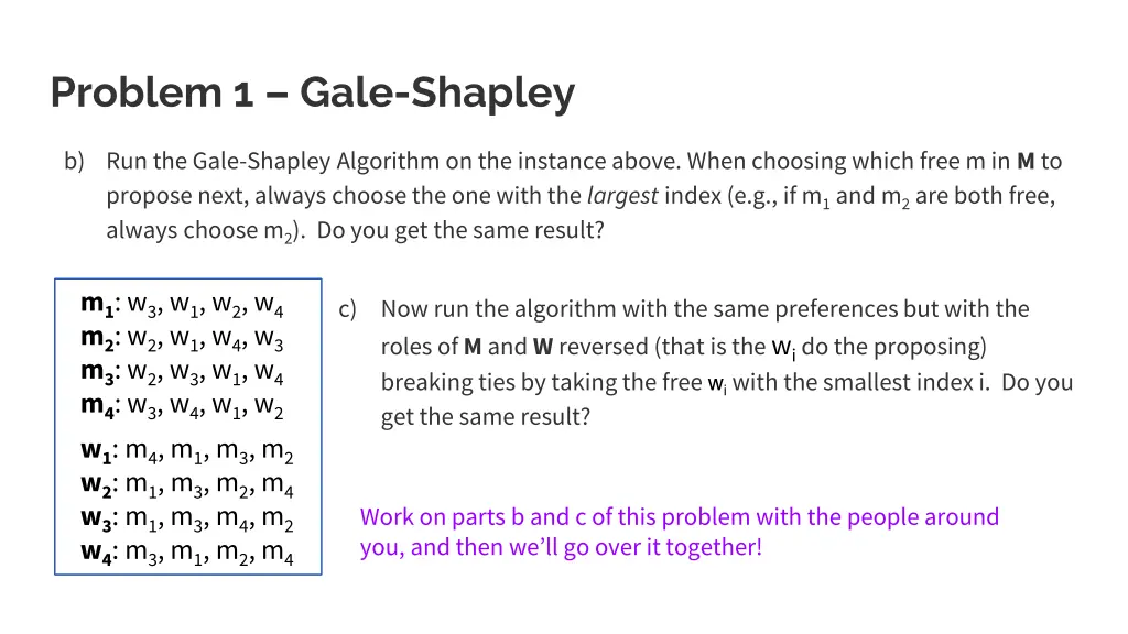 problem 1 gale shapley 10
