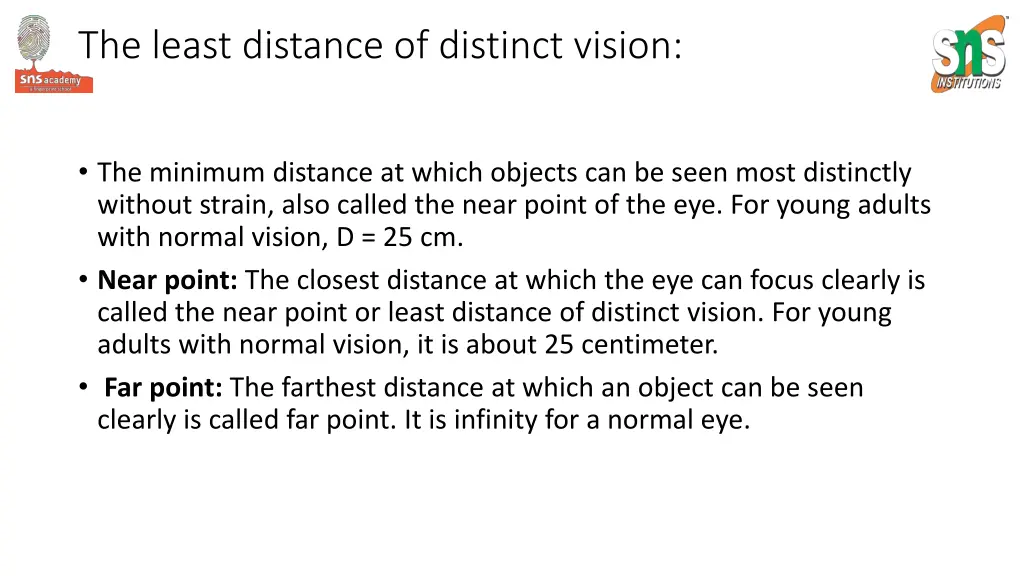 the least distance of distinct vision